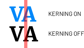 Comparison of the VA letter pair with kerning off and on.